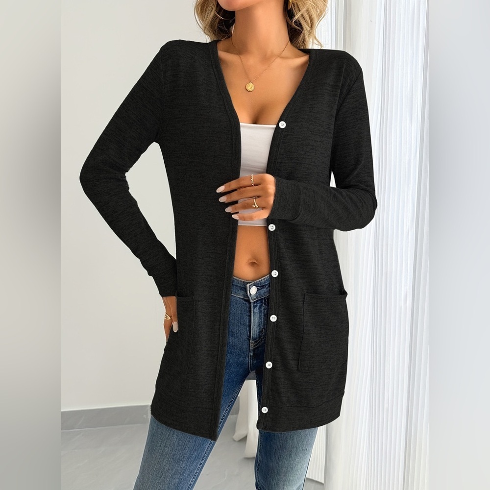 Open Front Longline Cardigan with Side Pockets - Picture 5 of 12